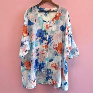 Ulla Popken Tunic Blouse Women’s Size 24 / 26 Floral Button Up Shirt Lightweight